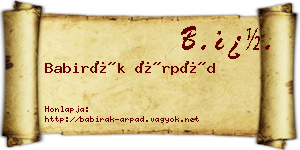 Babirák Árpád névjegykártya